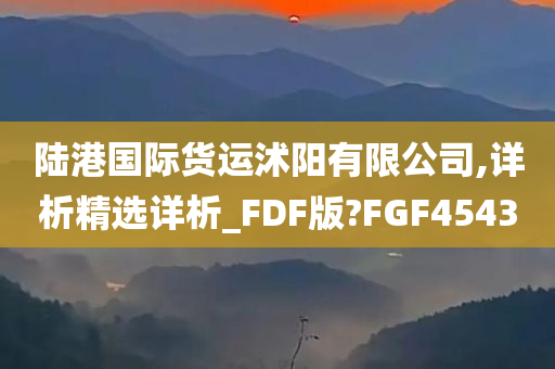 陆港国际货运沭阳有限公司,详析精选详析_FDF版?FGF4543