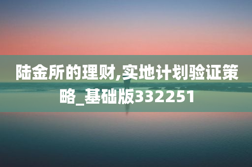 陆金所的理财,实地计划验证策略_基础版332251